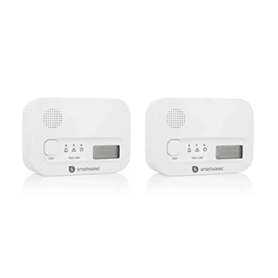 Image de Smartwares Détecteurs de monoxyde Carbone FGA 13042 Lot 2 Capteur 10 Ans Piles 3 avec écran et Bouton Test Blanc