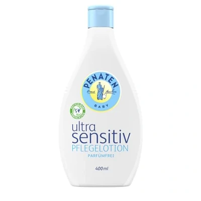 Image de PENATEN Lotion de soin Ultra Sensitiv sans parfum (400 ml), formulée colorants, pour le la peau sujette à l&#039;eczéma bébé, spécialement conçue les nouveau nés