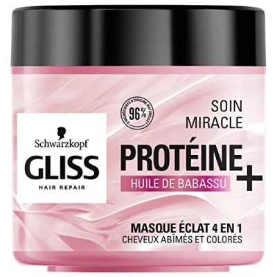 Image de Schwarzkopf Gliss Masque Soin Miracle Eclat 4 en 1 Cheveux abîmés et colorés 96% d&#039;ingrédients d&#039;origine naturelle Pot de 400ml