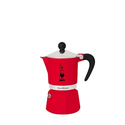 Image de Bialetti Rainbow Caffettiera Colorata, Alluminio, Rossa, 3 Tazze