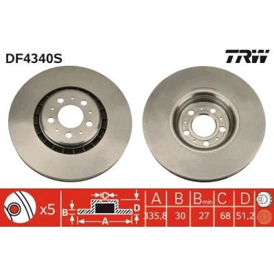 Image de TRW DF4340S Disque de frein 336 30 5 108 ventilé peint VOLVO: XC90 I
