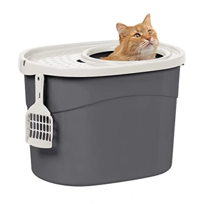 Image de Iris Ohyama, Maison de Toilette pour Chat avec Pelle, Max. 7 kg, Gris, Ouverture en Haut, Bac a Litiere Couvercle, Amovible, Chaton, Grande Capacité, Sans BPA, Nettoyage Facile, TECL 20