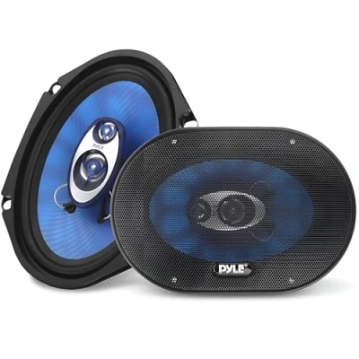 Image de Pyle Haut Parleurs Voiture 15 cm x 20 (Paire) Cône Bleu Poly Injection Amélioré, 3 Voies, 360W, Contour Caoutchouc Butyle, Réponse en Fréquence 70 Hz kHz, 4 Ohms, Bobine Mobile ASV 2,5