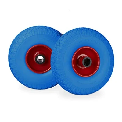Image de Relaxdays roue de brouette, caoutchouc, 3.00 4&quot;, 2x rechange, pour axe 25 mm, 260x85 bleu rouge