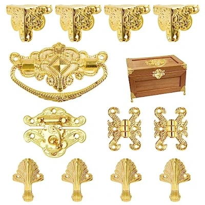 Image de Morobor boîte à bijoux en or antique fermoir velcro charnière poignée kit de protection d&#039;angle, bois rangement non incluse