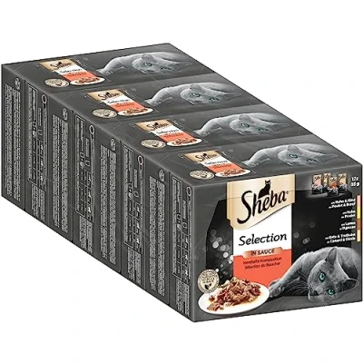 Image de Sheba Multipack de Nourriture Humide Selection in Sauce pour Chats Adultes, Assortiment délicieux, 48 portions en Sachet (4 x 12 85 g).