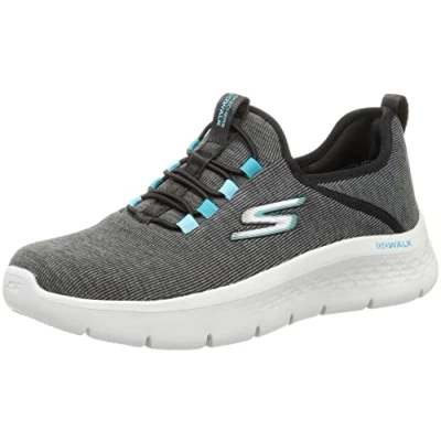 Image de Skechers Femme Go Walk Flex Lucy Baskets, Textile Noir avec Bordure Blanche, 38.5 EU