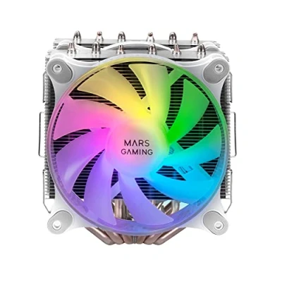 Image de Mars Gaming MCPU XT, Dissipateur CPU, Double Tour De Refroidissement, 6 Heatpipes HCT, TDP 300W, 2x Ventilateurs PWM 120mm ARGB, Blanc