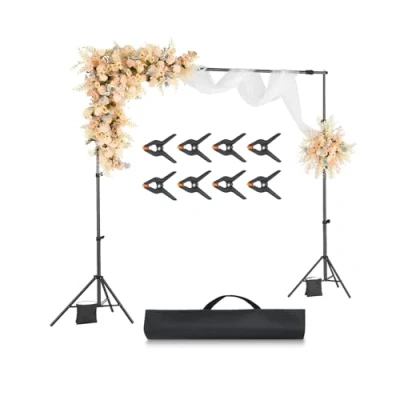 Image de VEVOR Support Toile de Fond 213 x 300 cm, Kit Photo Réglable, en Acier au Carbone, Portable, avec 3 Barres Transversales, pour Écran Projection Mariage Studio Photographie Exposition