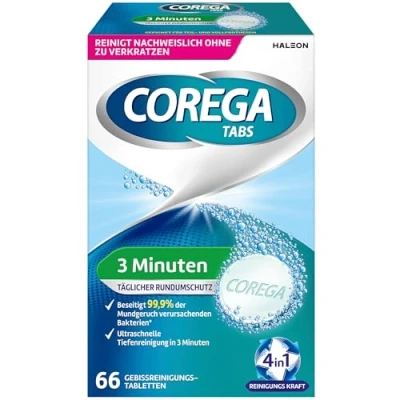 Image de Corega TABS de nettoyage 3 minutes pour prothèses dentaires/troisième dents amovibles, 1 x 66 comprimés des