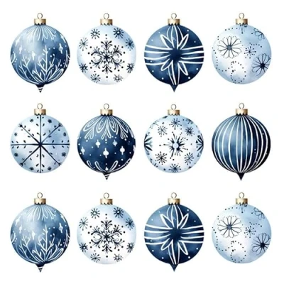 Image de Lot de 20 Serviettes Noël avec motif nombreuses boules bleues Idéales comme décoration table en papier Convient également pour le découpage et la technique