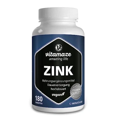 Image de Zinc 25 mg par dose journalière 180 comprimés pour 12 mois Complément AIlimentaire Naturel Sans Additif, fabriqué en Allemagne