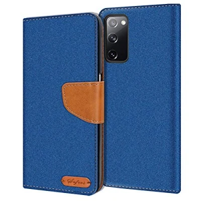 Image de Verco Coque pour Galaxy S20 FE, Étui Portefeuille Compatible avec Samsung FE Case Textures de Fibre Housse Protection, Bleu
