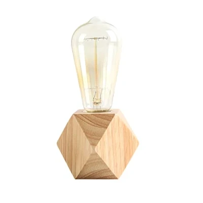 Image de wiheajuora lampe de table en bois, petite chevet avec base joli éclairage nuit, parfaite pour la chambre, le salon ou bureau, E27 (ampoule non incluse)