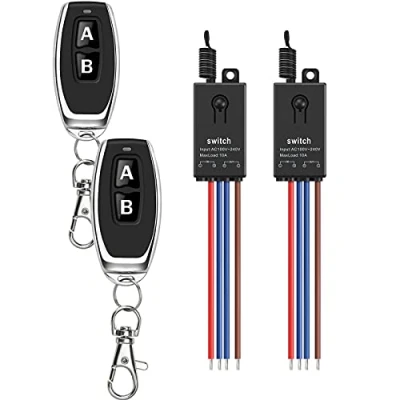 Image de dstfuy Interrupteur d&#039;éclairage sans fil,AC 110 V/120 V/220 V/240 V/10 A Mini relais fil avec moteur longue portée de 100 m, lampes, lumières LED, ventilateurs (kit 2 récepteurs 220 V)