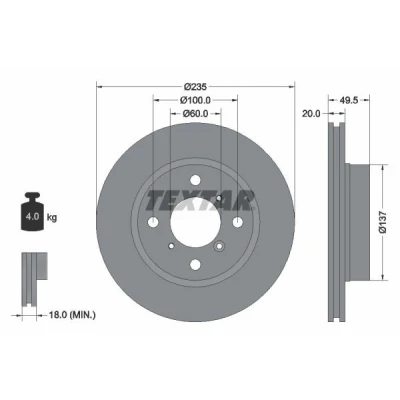 Image de TEXTAR 92093200 Disque de frein 235 20 04/07 100 ventilé l&#039;intérieur sans boulon fix roue, moyeu roue SUZUKI: Baleno I 3/5 portes
