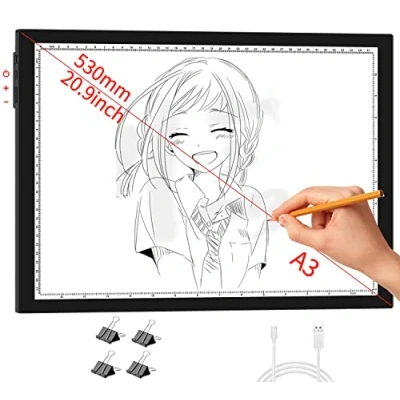 Image de WELZK Tablette Lumineuse Dessin, Side Buttons A3, 42x32 cm Table Dessin. A3 à 10 niveaux De Gradation Pour Traçage, Peinture Diamant