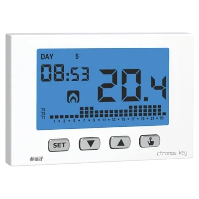Image de VEMER VE725800 Chronos Key Thermostat d&#039;ambiance pour Le Chauffage et la Climatisation, Programmation Hebdomadaire, Alimentation par Piles, Blanc