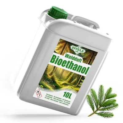 Image de bioéthanol 96,6 % 10 l Alcool bio Parfum forêt pour cheminée, cheminée de table, au Combustion propre, sans fumée, flamme