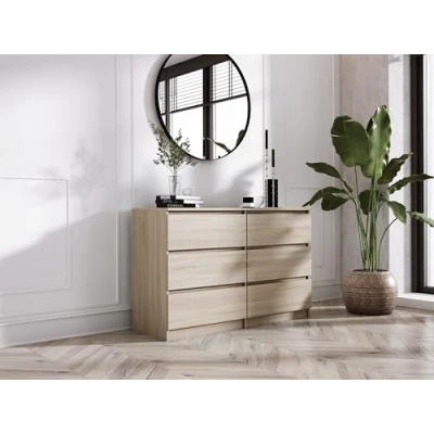 Image de 3E 3xE living.com Commode 6 tiroirs 120 cm, Couleur : Chêne Sonoma, L P 39 H 79 cm