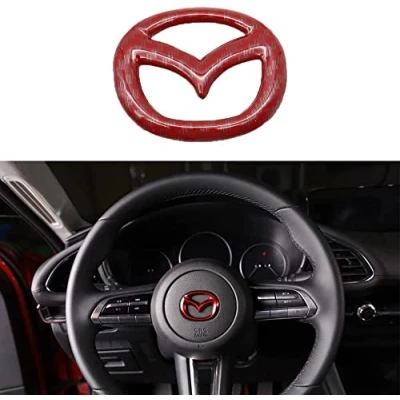 Image de ALINZO Autocollant Couverture Volant de Voiture, Garniture Cadre Logo D&#039;emblème, Accessoires Intérieurs Modification Style, pour Mazda 3 6 CX 5 9,Red