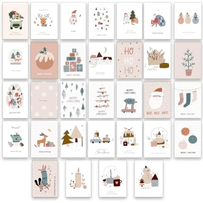 Image de the lazy panda card company Lot de 64 cartes postales Noël avec 32 différents motifs traditionnels et rustiques