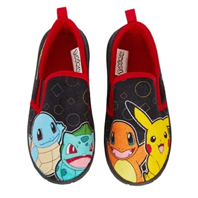 Image de Pokémon Chaussons pour enfants garçons filles, avec motif Pikachu, à enfiler, semelle résistante l&#039;intérieur et l&#039;extérieur, Noir, 27 EU