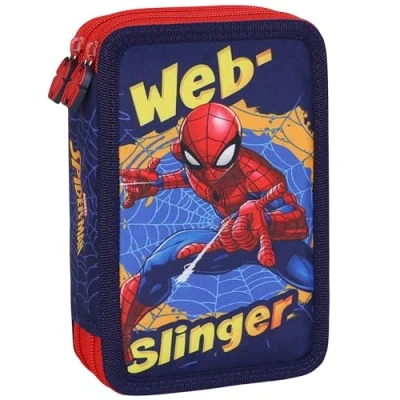 Image de sarcia.eu Marvel Spider Man Trousse d&#039;écolier Deux Compartiments avec Fournitures Scolaires pour garçon L&#039;ÉCOLE 32 éléments, 2 Zip (Spider A)