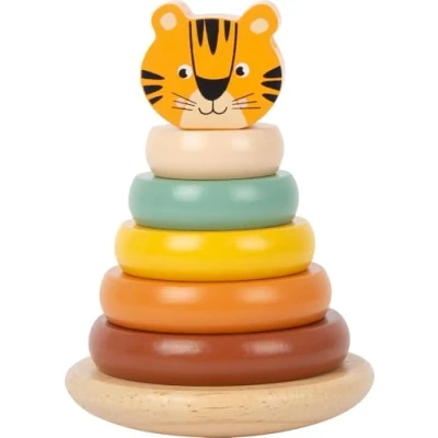 Image de Small Foot 11706 Tour à empiler Tigre Safari en Bois,Jeu enficher partir de 12 Mois Animaux Toys, Multicolore, Height: Approx. 14 cm Ø 9
