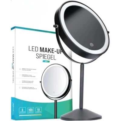 Image de Mirlux Miroir de maquillage LED avec éclairage mural cosmétique double face grossissement 1x/5x 3 modes d&#039;éclairage Bras flexible et rechargeable par USB (chromé, debout)