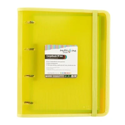 Image de Grafoplás 88100060 Classeur 4 anneaux avec recharge et intercalaires, A4, jaune, polypropylène ligné, carpebook multiline