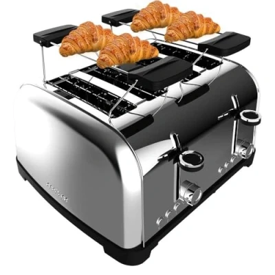 Image de Cecotec Grille pain Vertical 4 Fentes Courtes Toastin&#039; time 1700 Double Inox. W, Tranches de Pain, Fente Large 3,8 cm, 2 Supports pour Pains et Tiroir Ramasse miettes, Acier Inoxydable