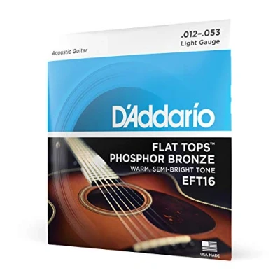 Image de D&#039;Addario Cordes guitare Acoustique Corde Folk EFT16 en bronze phosphoreux avec filet supérieur plat pour acoustique/guitare à résonateur 12 53