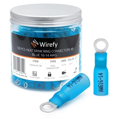 Image de Wirefy 130 Pièces Cosses Électriques à Sertir Ronde M4 Kit de a Oeil Thermorétractables pour l&#039;Automobile 1,5 2,5 mm²