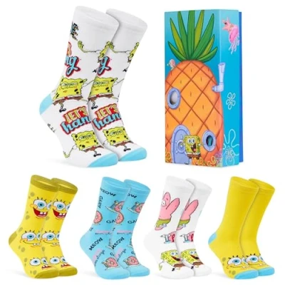 Image de SPONGEBOB SQUAREPANTS Bob l’Éponge Chaussettes Homme Fantaisie, Coffret 5 Paires de Humour, Idée Cadeau Adulte Ado 39 44, 40 45 (Multi, EU)