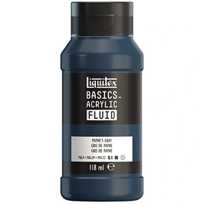Image de Liquitex 8870415 Basics Fluid Peinture acrylique à consistance fluide, séchage rapide, résistante la lumière, imperméable, base d&#039;eau, Flacon de 118 ml, Gris Payne