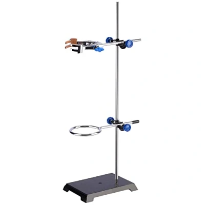 Image de Labasics Ensemble de Supports et Pinces Laboratoire， Support Laboratoire avec Tige (longueur 56,9 cm), Pince à Burette 4 Branches, Anneau d&#039;autoclave 2 Têtes Bossage