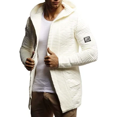 Image de Leif Nelson Veste en tricot à capuche pour homme LN5715 Ecru Small