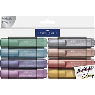 Image de Faber Castell 154625 Set de surligneurs TL 46, étui 8, couleurs métalliques, avec pointe biseautée durable, largeur trait 1 5 mm