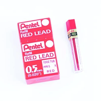 Image de Pentel PPR Etuis de 12 mines rouges pour Porte 0,5 mm Rouge