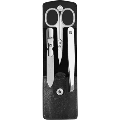 Image de ZWILLING Manucure kit (3 pièces, set de pédicure pour le soin des ongles et cuticules, cuir, avec ciseaux à ongles), Acier inoxydable poli, noir