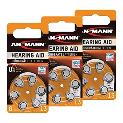 Image de ANSMANN Piles auditives 13 1,4V (Lot de 3) Bouton Type P13 ZL2 PR48 pour Aides Plates appareils auditifs, amplificateurs sonores, prothèses Orange