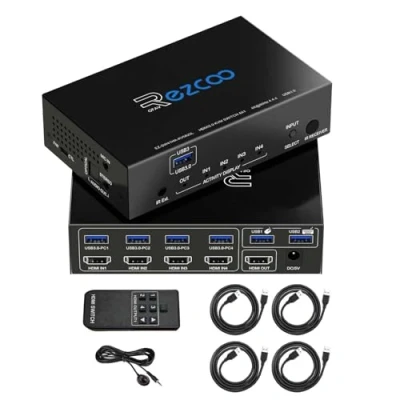 Image de USB 3.0 Commutateur KVM HDMI 4 ports 4K 60Hz entrées sorties SPDIF 5.1 sortie audio Souris Clavier sans fil pour PC, imprimante, scanner, Windows, Linux, HDR Auto Switch 4x1