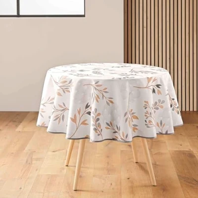 Image de douceur d&#039;intérieur, Nappe Ronde (Ø 180 cm) Manola Naturel, Polyester Imprimé