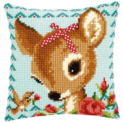 Image de Kit coussin au point de croix Bambi avec noeud