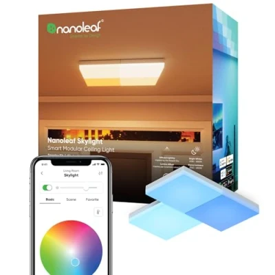 Image de Nanoleaf Skylight Kit de Démarrage, 3 Plafonniers LED RGBCW Connectés Lampes plafond Intérieures Modulaires Wi Fi, 16M Couleurs &amp; Blancs, Variateur, Compatible Apple Home Amazon Alexa Google