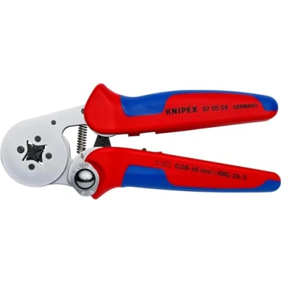 Image de Knipex Pince à sertir auto ajustable pour embouts de câble avec accès latéral chromée, gaines bi matière 180 mm 97 55 04