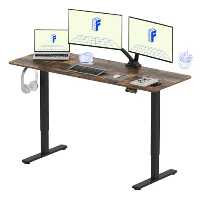 Image de FLEXISPOT Bureau Assis Debout Électrique 160x60cm, Réglable en Hauteur avec Plateau Marron, d&#039;ordinateur Crochet, Fonction Mémoire, pour et Chambre