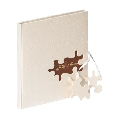 Image de Walther Design livre d’or en lin blanc avec découpe et gaufrage, puzzle de mariage GB 173