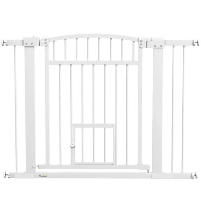 Image de PawHut barrière de sécurite Chien Extensible 76 104 x 77 cm, d&#039;escalier et Portes avec système Double Verrouillage, Montage par Pression ou perçage, Chat, Blanc